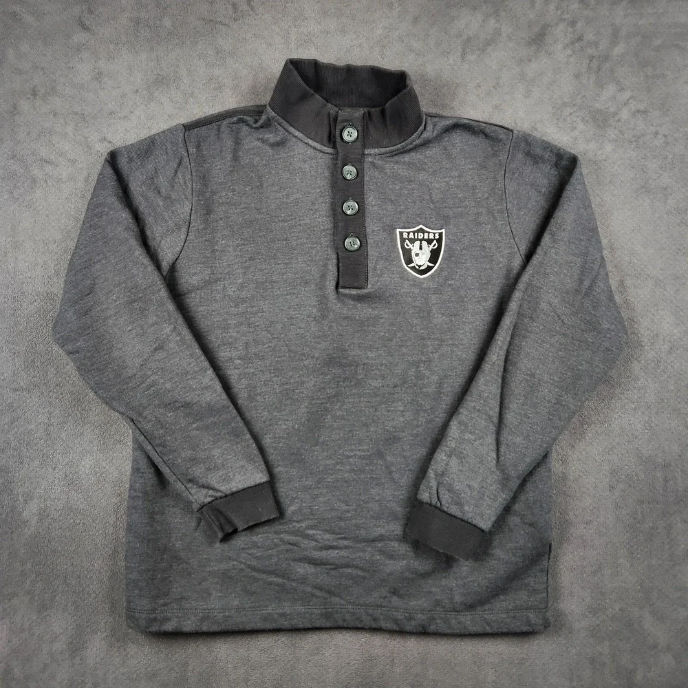 Oakland Raiders NFL 1/4 Zip Antigua Mens Large Gray Heather‎ Pullover Sweater